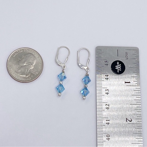Sterling Silver Dainty Crystal Glass Dangle Earrings - Picture 6 of 7